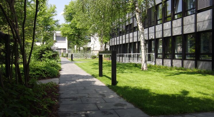 Blick entlang des hinteren Gartenwegs.